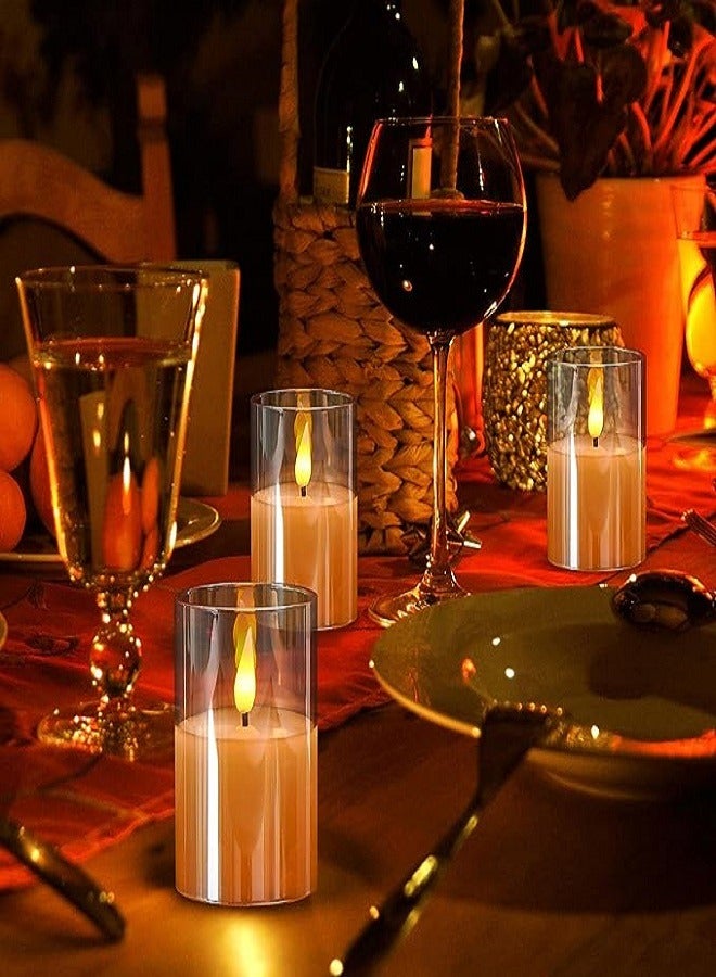 3 Pack LED Flameless Glass Votive Candles Battery Operated Flickering Pillar Candle with Remote and Timer for Fireplace Window Wedding Home - Image 3