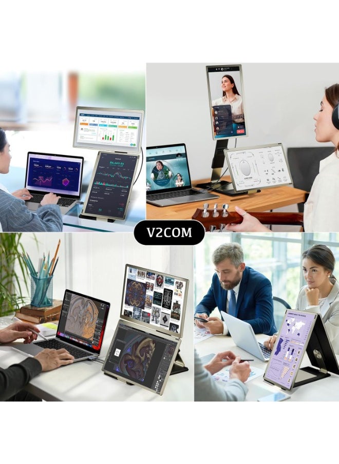 V2COM Laptop Screen Extender,15.6" Portable Triple Monitor for 13”-17.3”Laptop with IPS FHD 1080P Display, Detachable Laptop Extended Monitor Compatible with Mac, Wins, Dex, Chrome
