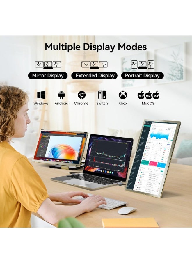 V2COM Laptop Screen Extender,15.6" Portable Triple Monitor for 13”-17.3”Laptop with IPS FHD 1080P Display, Detachable Laptop Extended Monitor Compatible with Mac, Wins, Dex, Chrome