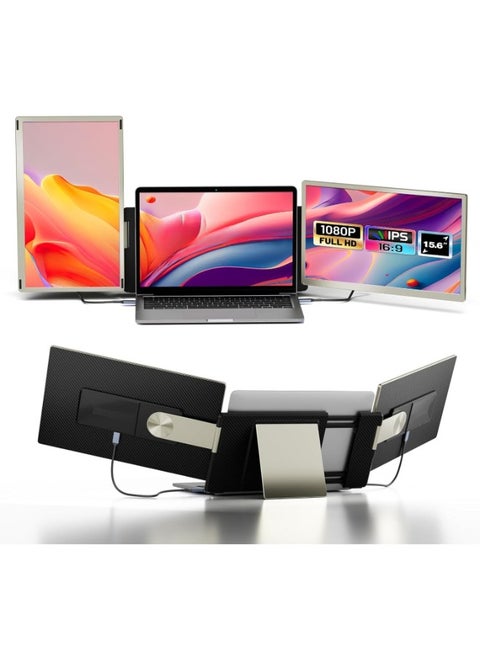 V2COM Laptop Screen Extender,15.6" Portable Triple Monitor for 13”-17.3”Laptop with IPS FHD 1080P Display, Detachable Laptop Extended Monitor Compatible with Mac, Wins, Dex, Chrome