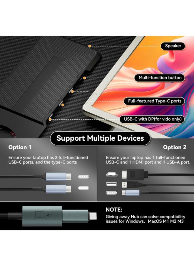V2COM Laptop Screen Extender,15.6" Portable Triple Monitor for 13”-17.3”Laptop with IPS FHD 1080P Display, Detachable Laptop Extended Monitor Compatible with Mac, Wins, Dex, Chrome