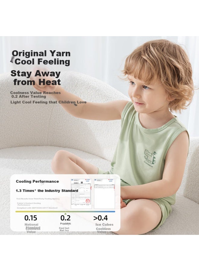 Beptides Beipesi Children's Summer Thin Silk Home Clothes Vest Set Baby New Pajamas - Image 1