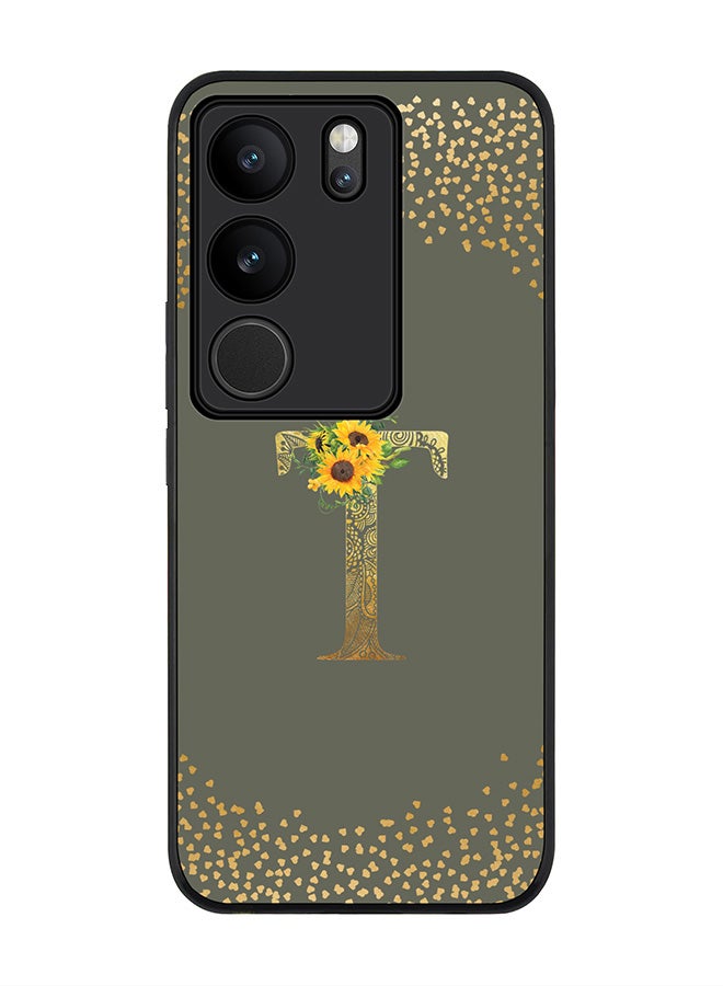 Stylizedd Case for Vivo V29 / Vivo V29 Pro / Vivo S17, Slim fit Flexible Cover Custom Monogram Initial Letter Floral Mandala Pattern Alphabet - T (Olive Green) - Image 1