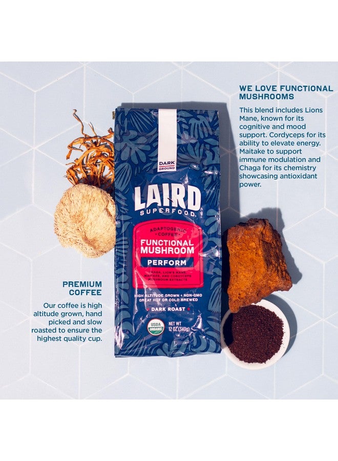 Laird Superfood Laird Superfood Peruvian Dark Roast Coffee with Functional Mushrooms, Certified Organic Peruvian Ground Coffee Beans, Gluten-Free, Dairy-Free, Non-GMO, Paleo, Keto Friendly, 12 oz. Bag  - Image 4