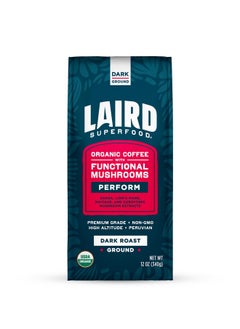 Laird Superfood Laird Superfood Peruvian Dark Roast Coffee with Functional Mushrooms, Certified Organic Peruvian Ground Coffee Beans, Gluten-Free, Dairy-Free, Non-GMO, Paleo, Keto Friendly, 12 oz. Bag  - Image 1