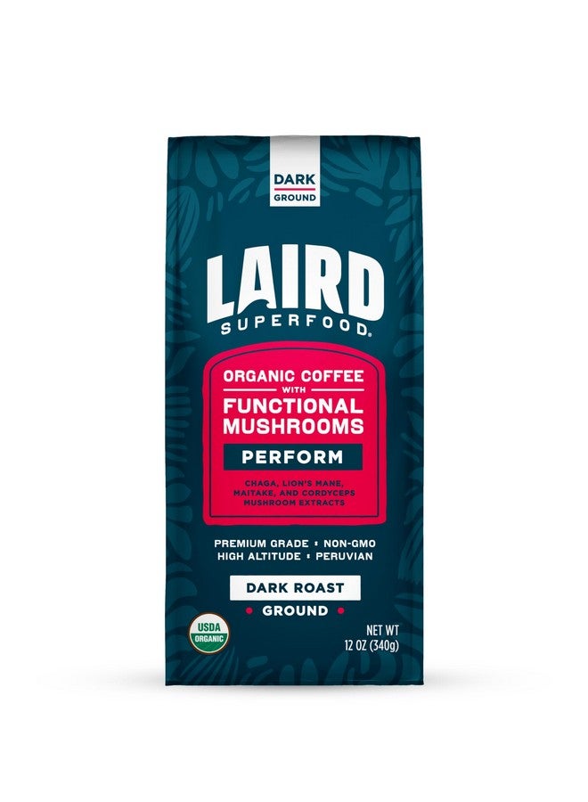 Laird Superfood Laird Superfood Peruvian Dark Roast Coffee with Functional Mushrooms, Certified Organic Peruvian Ground Coffee Beans, Gluten-Free, Dairy-Free, Non-GMO, Paleo, Keto Friendly, 12 oz. Bag  - Image 1