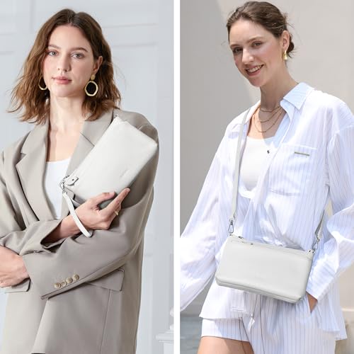 befen Leather Wristlet Wallets for Women, White Purse RFID Blocking Small Crossbody Bags, Women Leather Purses Handbags Shoulder Bag Clutch Purse with Adjustable Shoulder Strap and Wrist Strap - Image 2