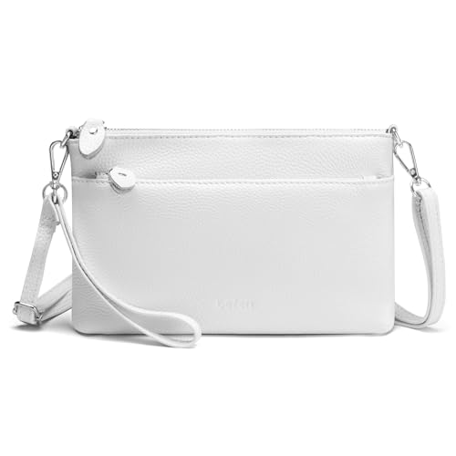 befen Leather Wristlet Wallets for Women, White Purse RFID Blocking Small Crossbody Bags, Women Leather Purses Handbags Shoulder Bag Clutch Purse with Adjustable Shoulder Strap and Wrist Strap - Image 1