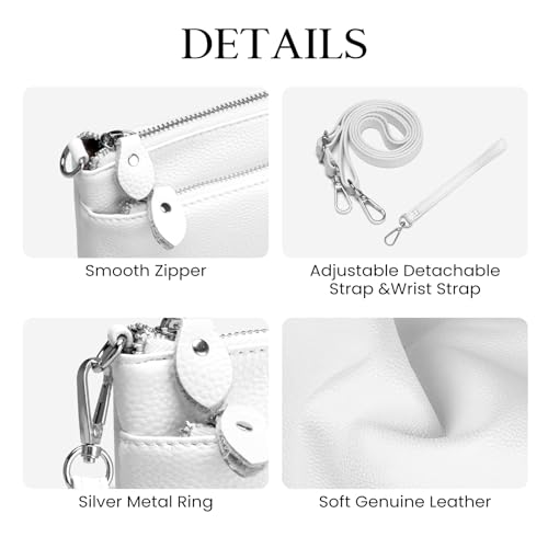 befen Leather Wristlet Wallets for Women, White Purse RFID Blocking Small Crossbody Bags, Women Leather Purses Handbags Shoulder Bag Clutch Purse with Adjustable Shoulder Strap and Wrist Strap - Image 4