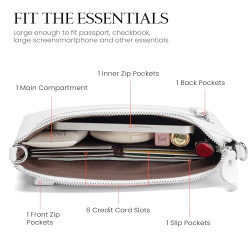 befen Leather Wristlet Wallets for Women, White Purse RFID Blocking Small Crossbody Bags, Women Leather Purses Handbags Shoulder Bag Clutch Purse with Adjustable Shoulder Strap and Wrist Strap - Image 3