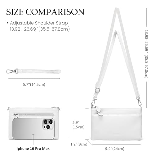 befen Leather Wristlet Wallets for Women, White Purse RFID Blocking Small Crossbody Bags, Women Leather Purses Handbags Shoulder Bag Clutch Purse with Adjustable Shoulder Strap and Wrist Strap - Image 5