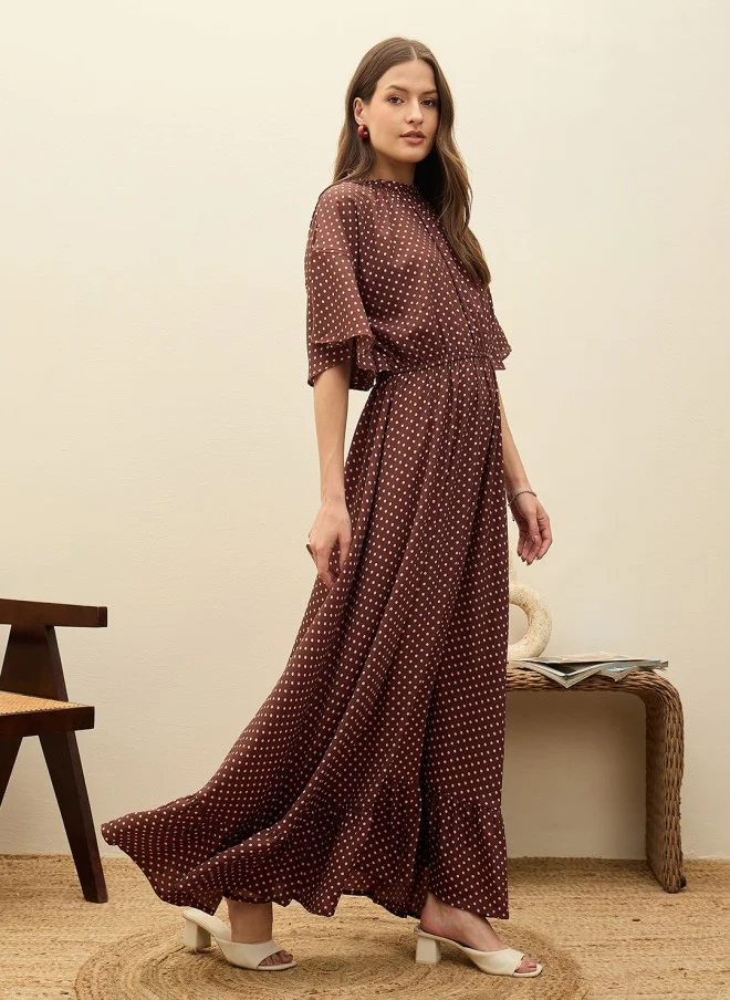 ساسافراس Polka Dot Print Flutter Sleeve Maxi Dress for Women