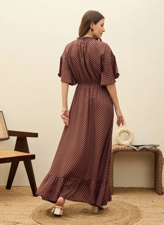 ساسافراس Polka Dot Print Flutter Sleeve Maxi Dress for Women