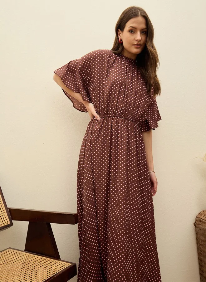 ساسافراس Polka Dot Print Flutter Sleeve Maxi Dress for Women