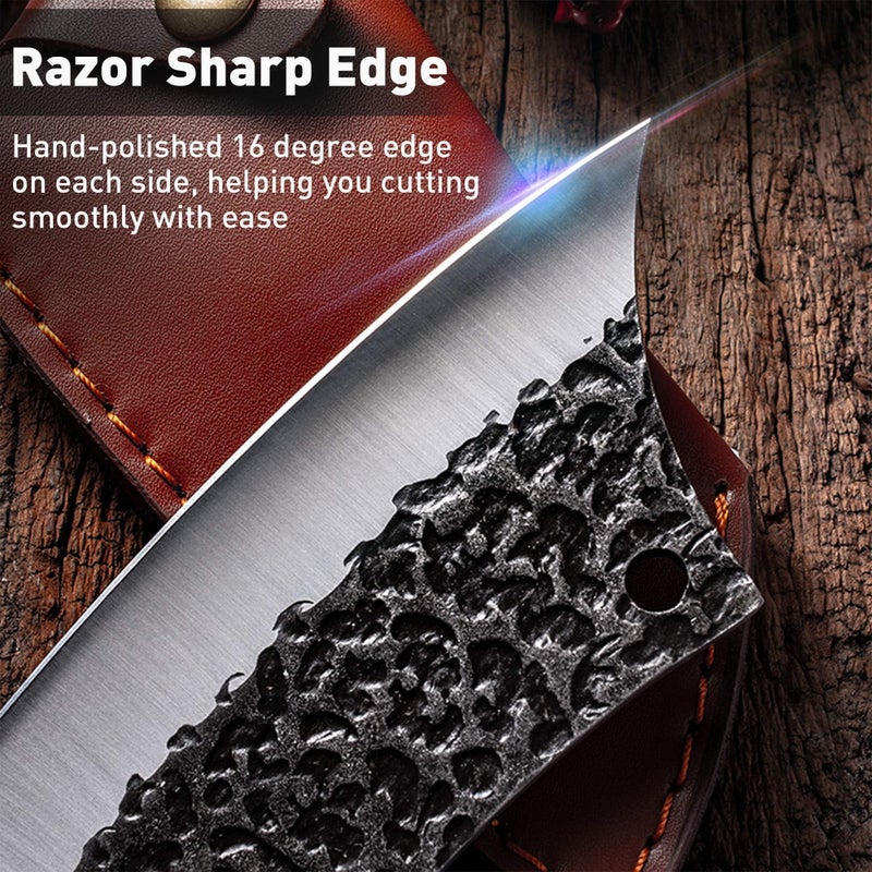 Freelander Freelander Hand Forged Knives, Meat Cleaver Knife for Meat Cutting, High Carbon Viking Knife with Sheath, Full Tang Chef Kitchen Butcher Knife for Home,Outdoor, Camping, BBQ  - Image 4