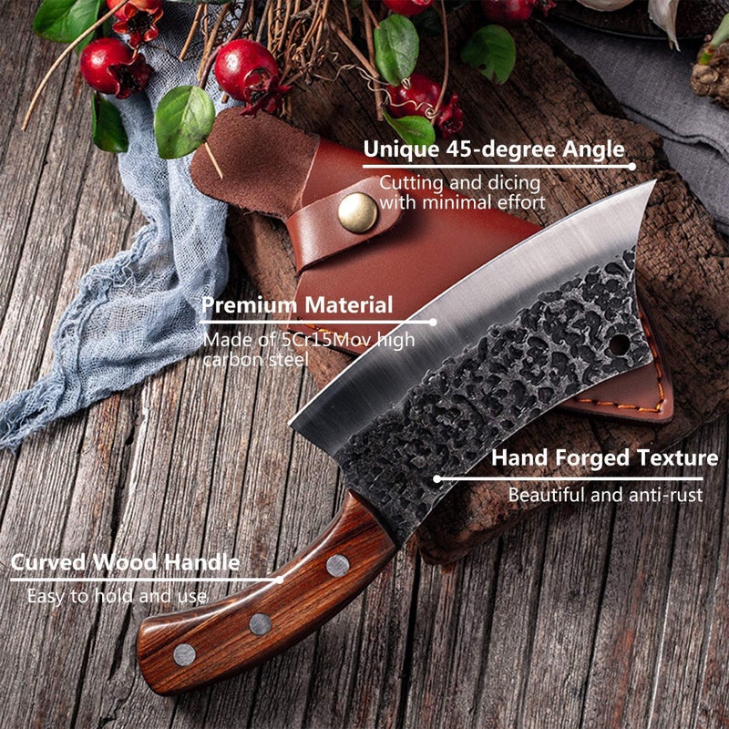Freelander Freelander Hand Forged Knives, Meat Cleaver Knife for Meat Cutting, High Carbon Viking Knife with Sheath, Full Tang Chef Kitchen Butcher Knife for Home,Outdoor, Camping, BBQ  - Image 5