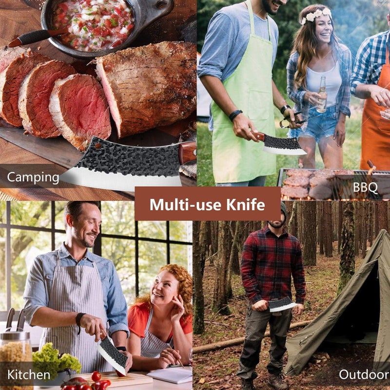 Freelander Freelander Hand Forged Knives, Meat Cleaver Knife for Meat Cutting, High Carbon Viking Knife with Sheath, Full Tang Chef Kitchen Butcher Knife for Home,Outdoor, Camping, BBQ  - Image 3