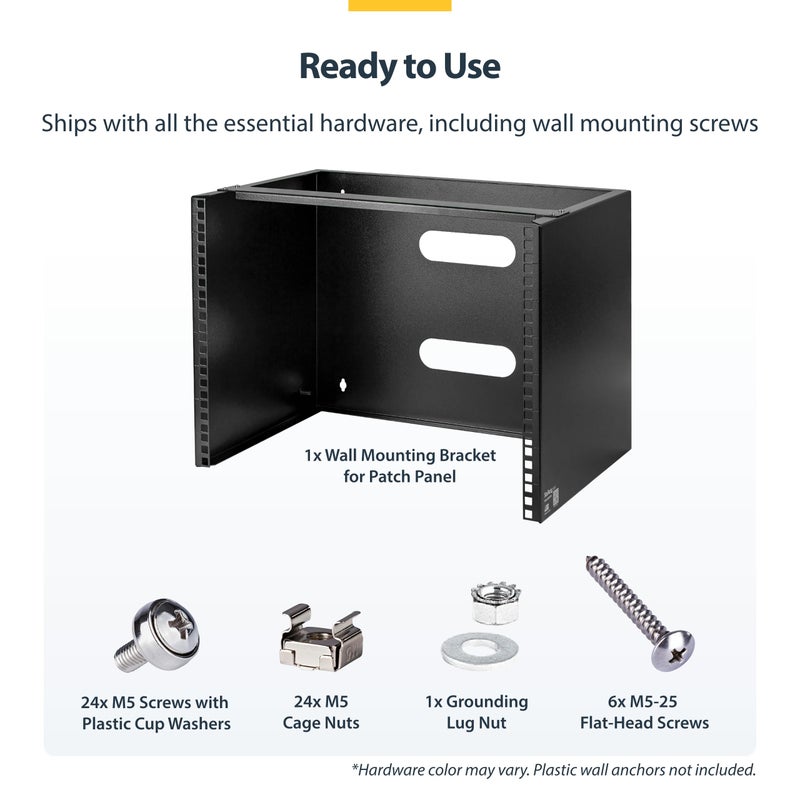 StarTech.com 8U Wall Mount Patch Panel Bracket - 13.75 inch Deep - 19" Patch Panel Rack for Shallow Network Equipment- 80lbs Capacity, TAA (WALLMOUNT8) - Image 5
