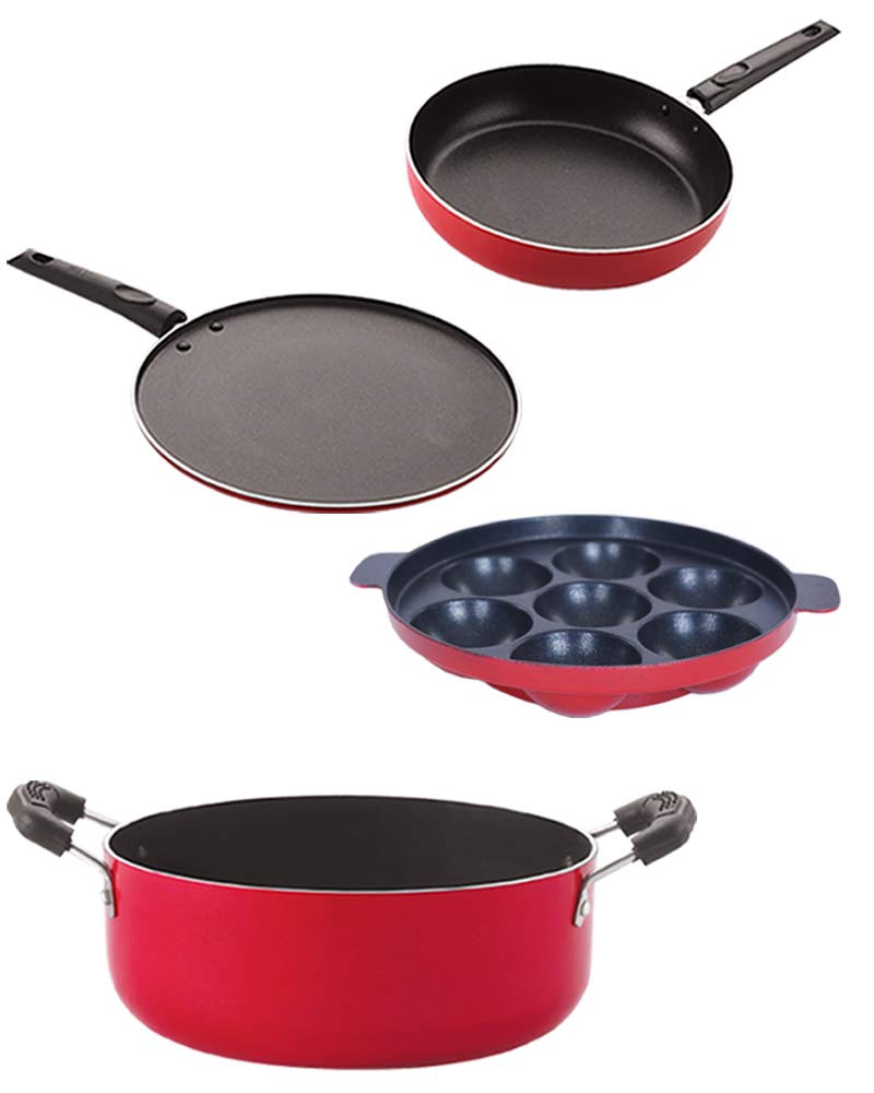 Nirlon Nirlon Kitchenware Cookware 3 Layer Superior Coating Gift Set of 4 Pieces (FP12_AP7_CS24_ST11) 