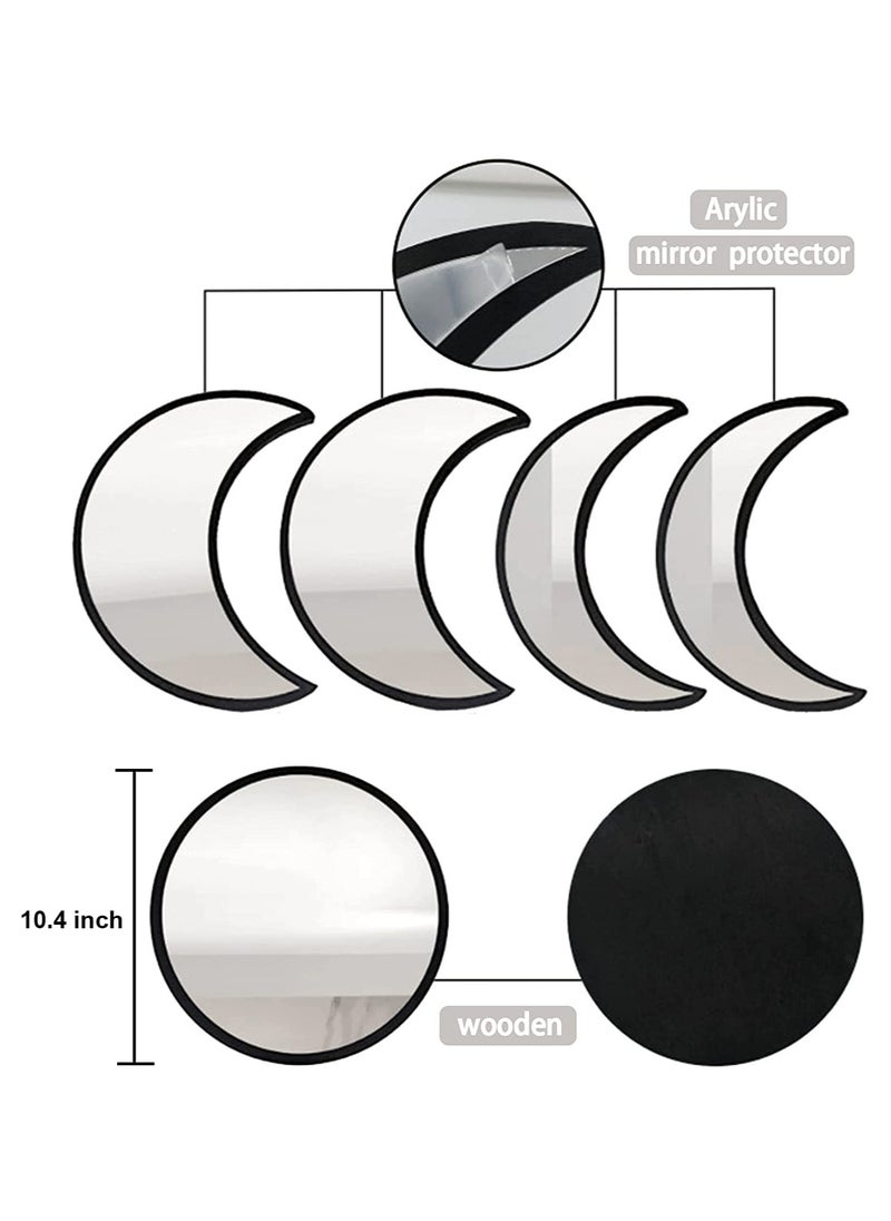 Excefore - Moon Round Shape Mirror Set, 5 Piece Plastic Boho Mirrors Wall Decor, Glass Moon Phase Mirror, Northern Europe Style Decoration for Home Bedroom, Living Room - Image 1