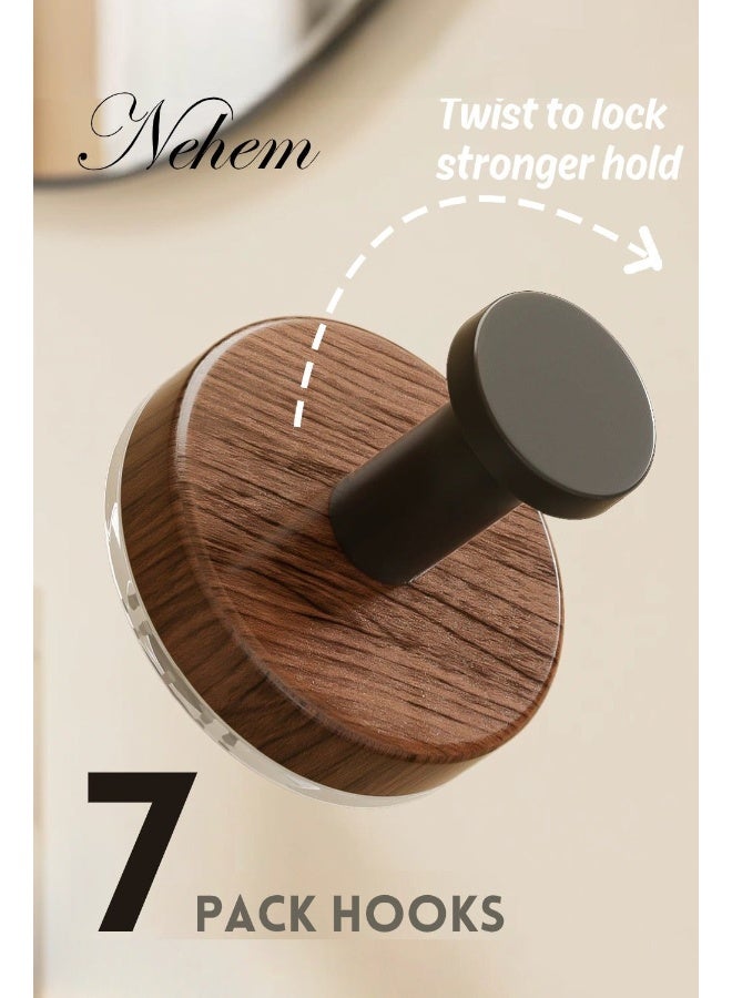 nehem 7-Piece Wood grain Wall Hooks wall hanger- Self Adhesive Hook - Without Nails Drill Free Strong Sticky Hook - Hanging Heavy Duty - for Home, Bathroom, Kitchen, Office - Image 1