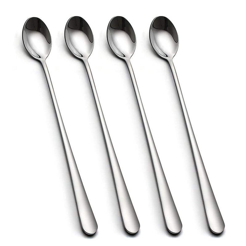 IQCWOOD Long Handle Ice Tea Spoons 9Inch Coffee Ice Cream Stainless Steel Cocktail Stirring Spoons Set of 4