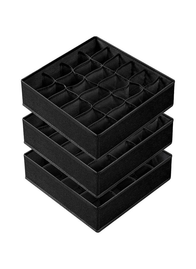 Hihonor 3 Pack Organizer Dividers, 64 Cell Fabric Foldable Cabinet Closet Organizers and Storage Boxes for Storing Socks, Underwear, Ties (16+24+24 Cell, Black)  - Image 1