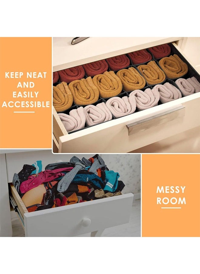 Hihonor 3 Pack Organizer Dividers, 64 Cell Fabric Foldable Cabinet Closet Organizers and Storage Boxes for Storing Socks, Underwear, Ties (16+24+24 Cell, Black)  - Image 2