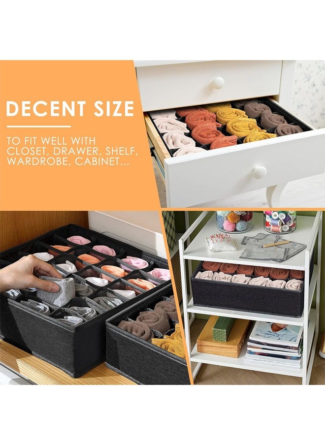 Hihonor 3 Pack Organizer Dividers, 64 Cell Fabric Foldable Cabinet Closet Organizers and Storage Boxes for Storing Socks, Underwear, Ties (16+24+24 Cell, Black)  - Image 3