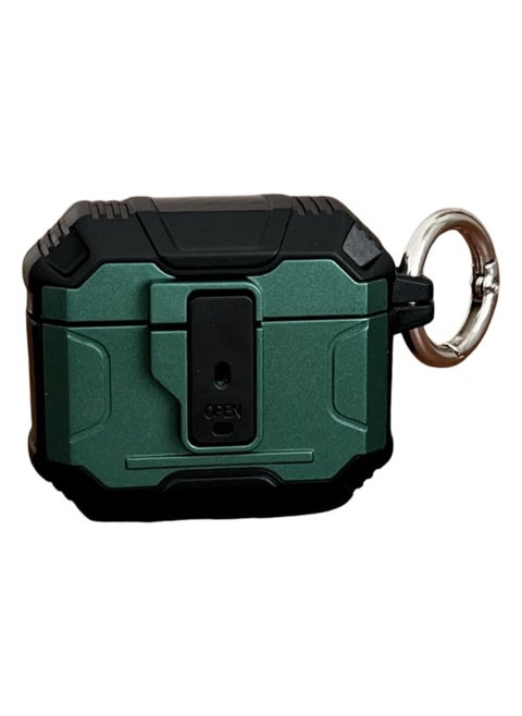Lock Case Compatible with AirPods 4 with Active Noise Cancellation with Keychain, Cool Rugged Armor Shockproof Protective Cover Compatible with AirPods 4 GREEN
