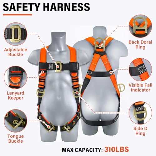 TT TRSMIMA Safety Harness Fall Protection Kit - Roofing Harnesses 50ft Safety Rope Lanyard Kit 5 Gallon Bucket Kit Roof Top Anchor Construction Work 20pcs Nails Included - Image 2