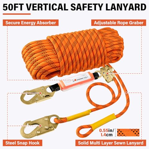 TT TRSMIMA Safety Harness Fall Protection Kit - Roofing Harnesses 50ft Safety Rope Lanyard Kit 5 Gallon Bucket Kit Roof Top Anchor Construction Work 20pcs Nails Included - Image 3