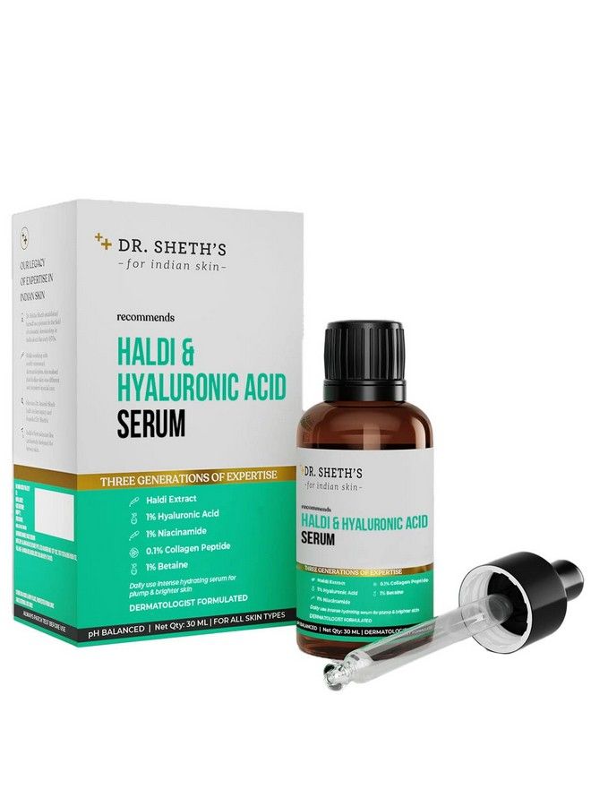 Dr. Sheth's Haldi & Hyaluronic Acid Face Serum For Intense Hydration Plump & Bouncy Skin; For Normal Dry & Oily Skin; For Women & Men; 30 Ml - Image 1