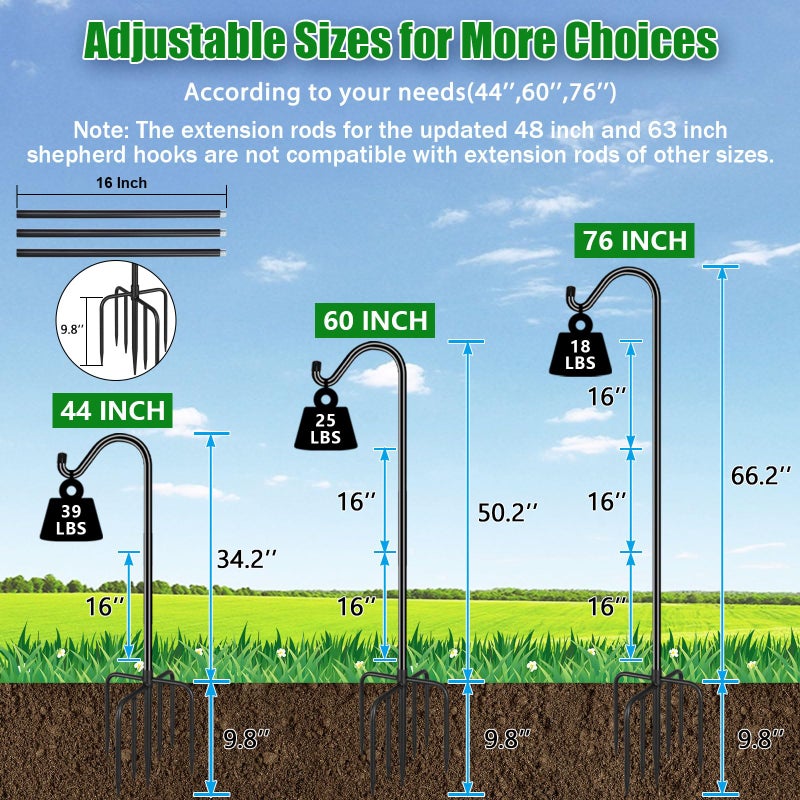 FEED GARDEN 76'' Bird Feeder Pole, Heavy Duty Shepherds Hooks for Outdoor with 7-Prong Base, Adjustable Shepherds Hook for Hummingbird Feeder, Lanterns, Plants, Wedding Decor (1 Pack) - Image 4