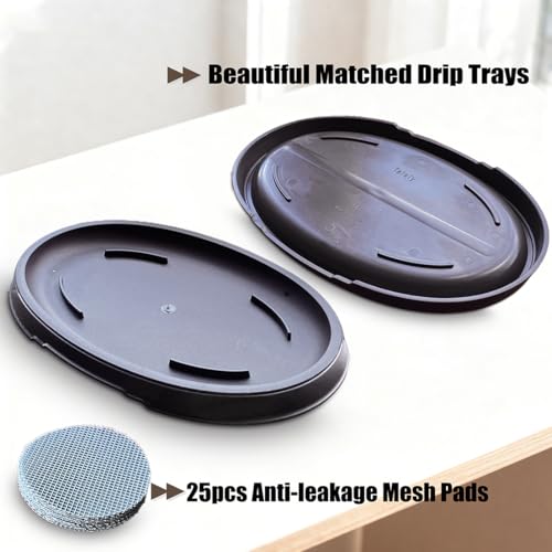 MUZHI 3 Pack Oval Bonsai Training Pot with Drainage Tray, Matte Finish Nursery Plastic Bonsai Planter with 25PCS 2inch Mesh pad (5.2" Small) - Image 4