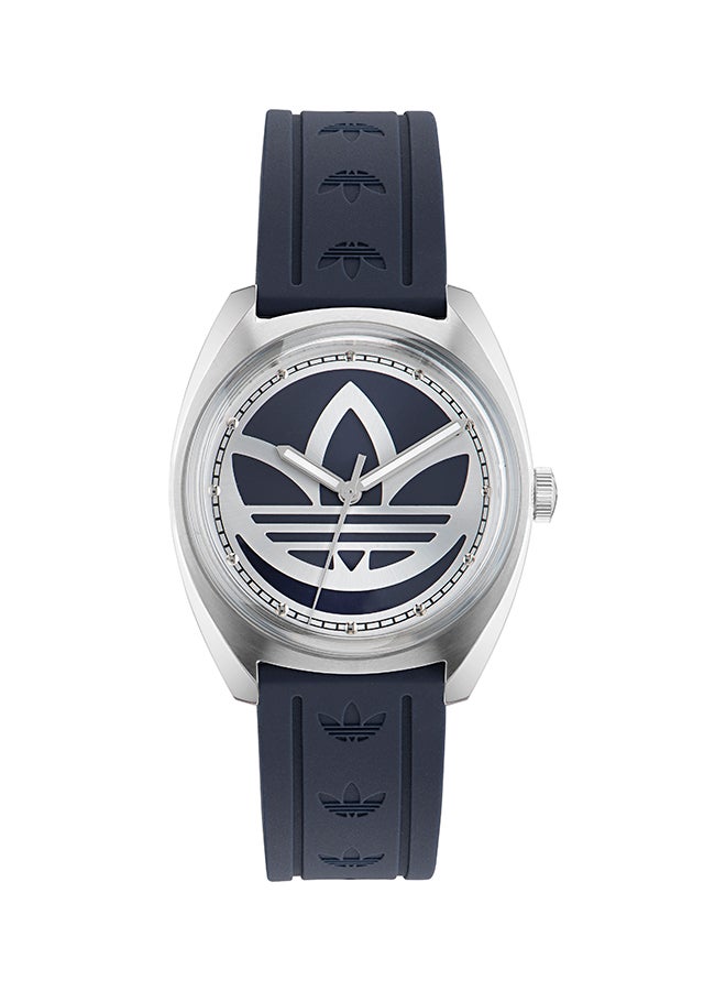 Adidas حافظة SST فضية وزرقاء داكنة بقرص شمسية زرقاء داكنة وحزام سيليكون زرقاء داكنة - Image 1