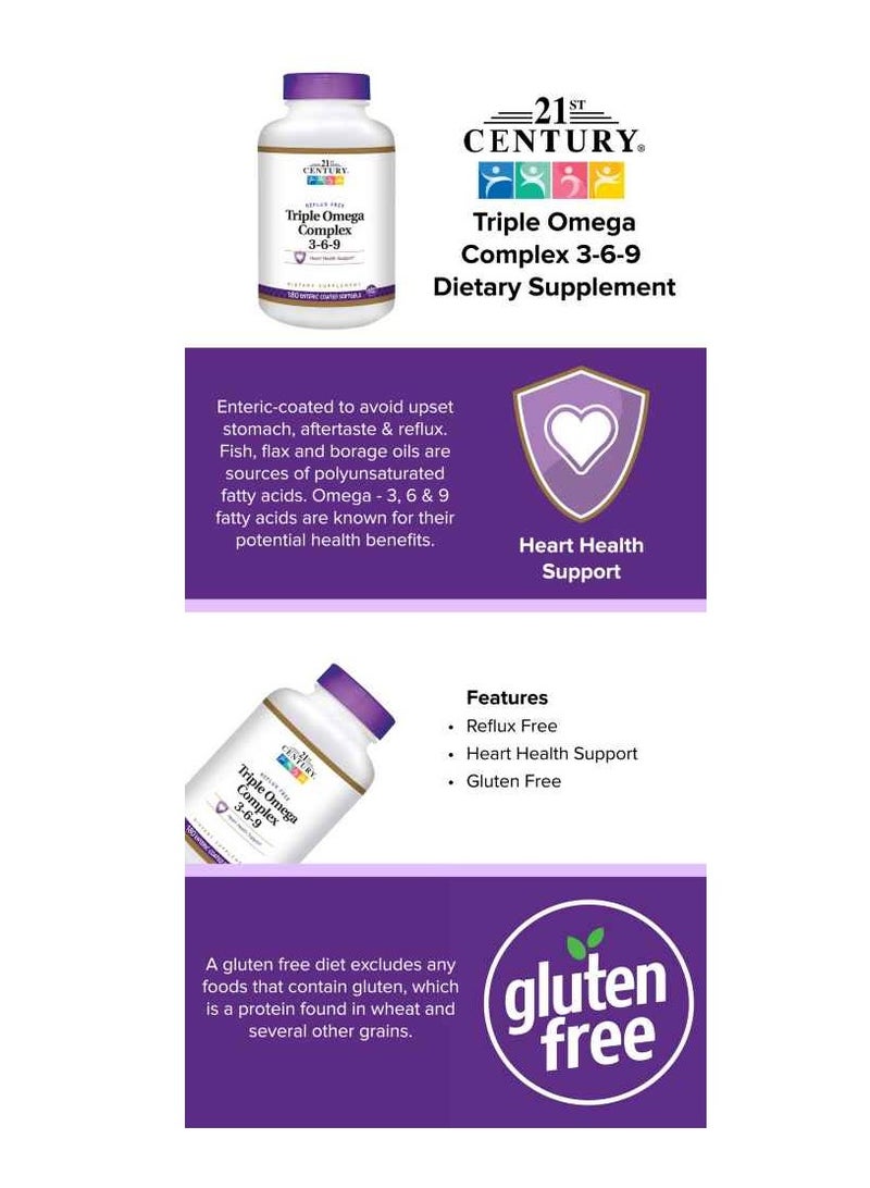 21st Century Triple Omega Complex 3-6-9 - 180 Enteric Coated Softgels  - Image 3