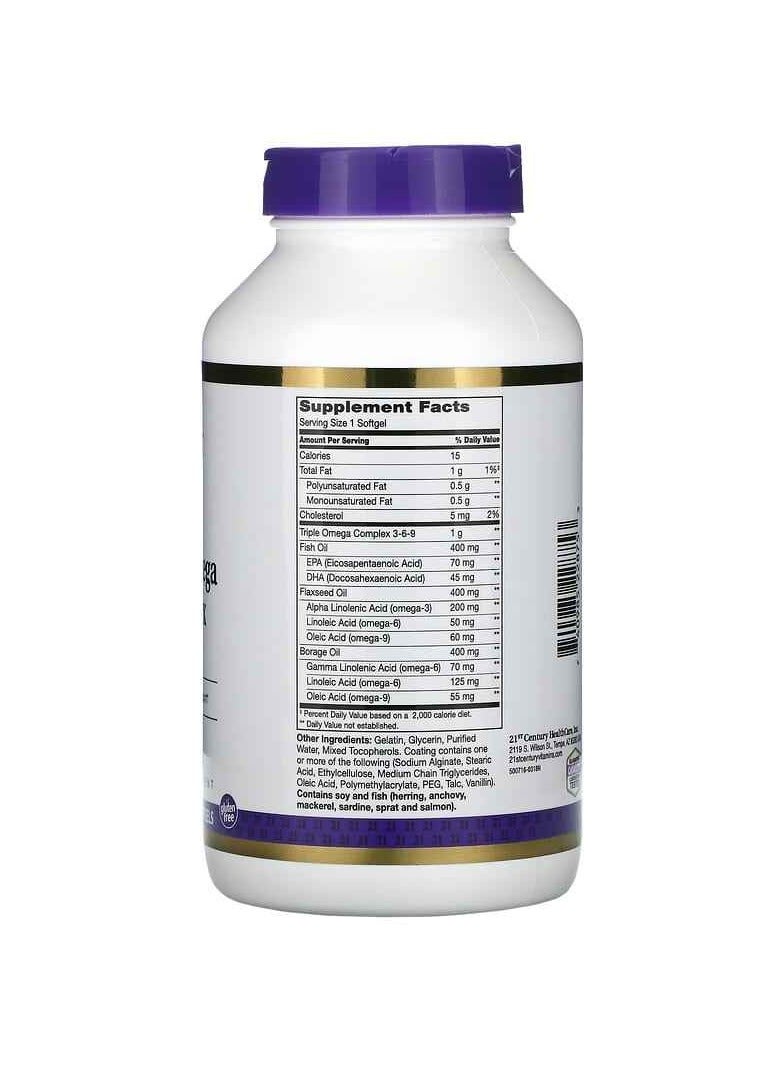 21st Century Triple Omega Complex 3-6-9 - 180 Enteric Coated Softgels  - Image 2