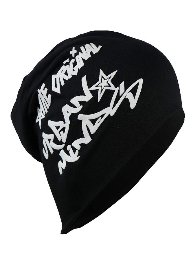 iSWEVEN Baggy Skull Cap Thin Cotton Stretch Beanie Summer Sprort Hat Chemo Cap for Women Men Black - Image 2