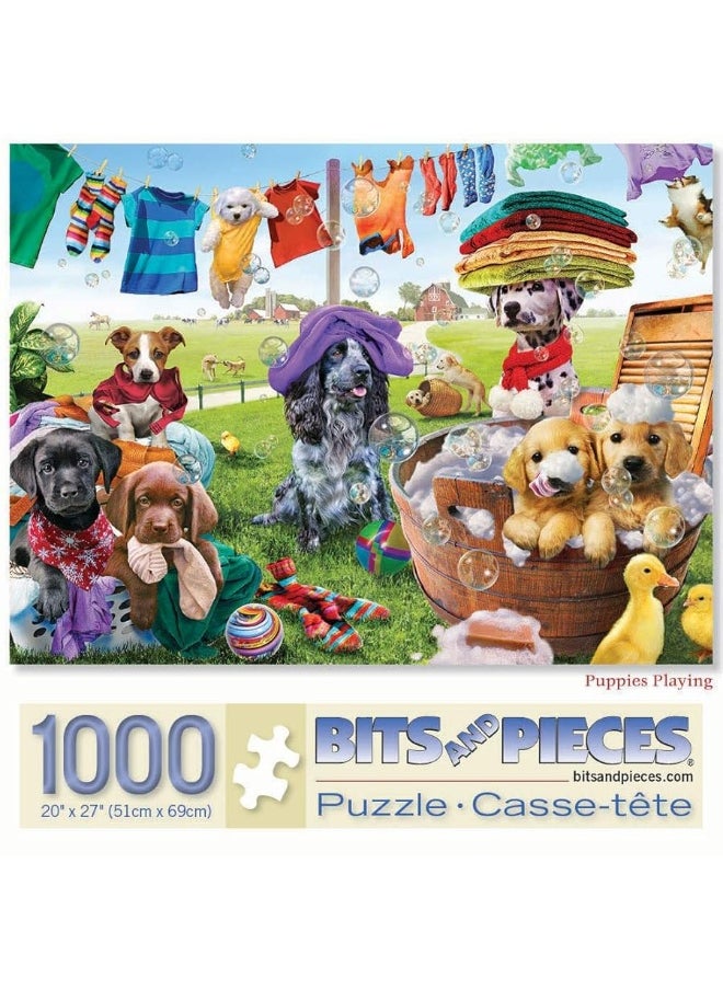 Bits and Pieces - Bits and Pieces  Puppies Playing 1000 Piece Jigsaw Puzzles for Adults  Each Puzzle Measures 20 Inch x 27 Inch  1000 pc Jigsaws by Artist Adrian - Image 1