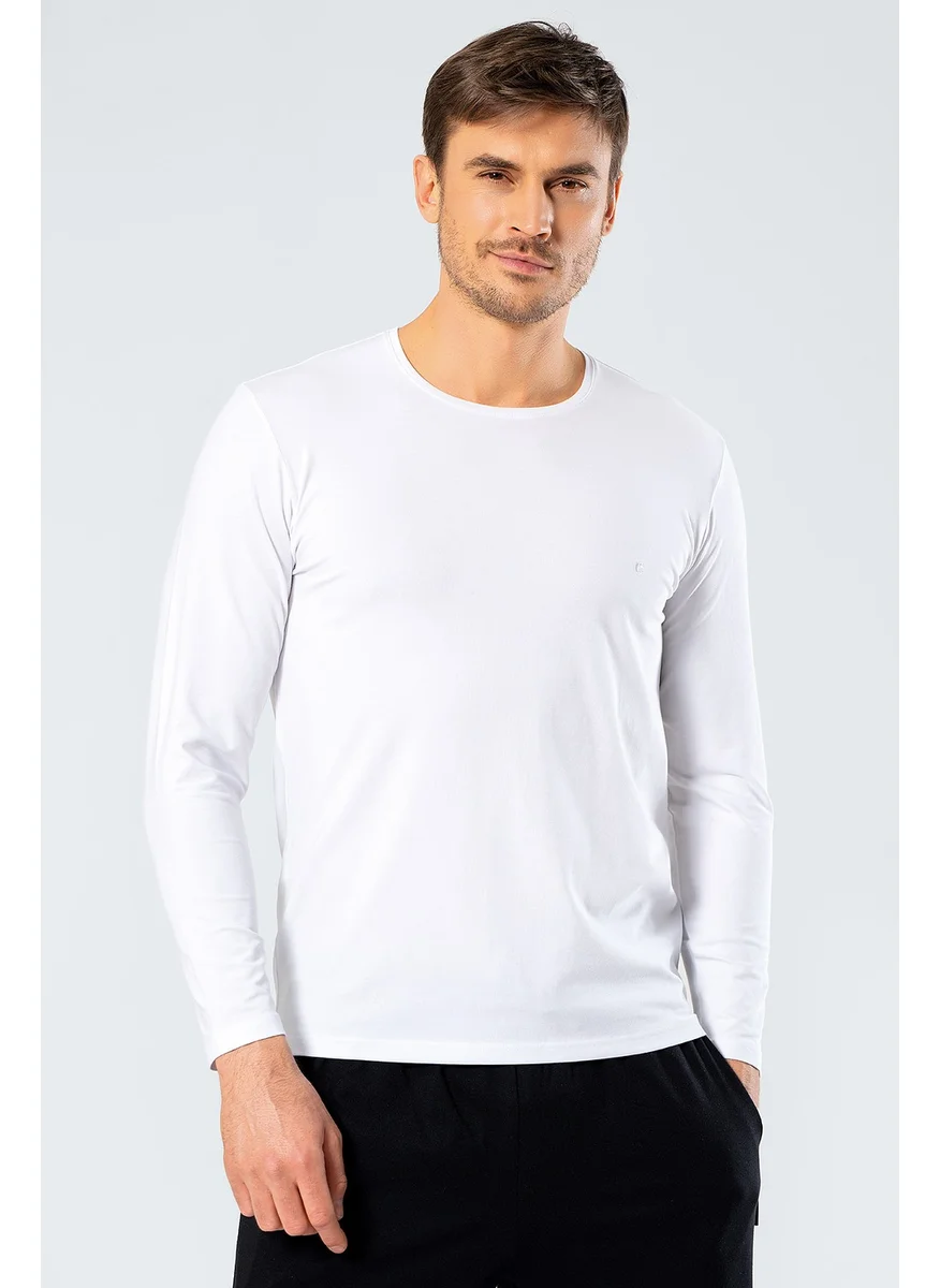 Catherine'S Cacharel 1333 Men's O Neck Long Sleeved T-Shirt - White