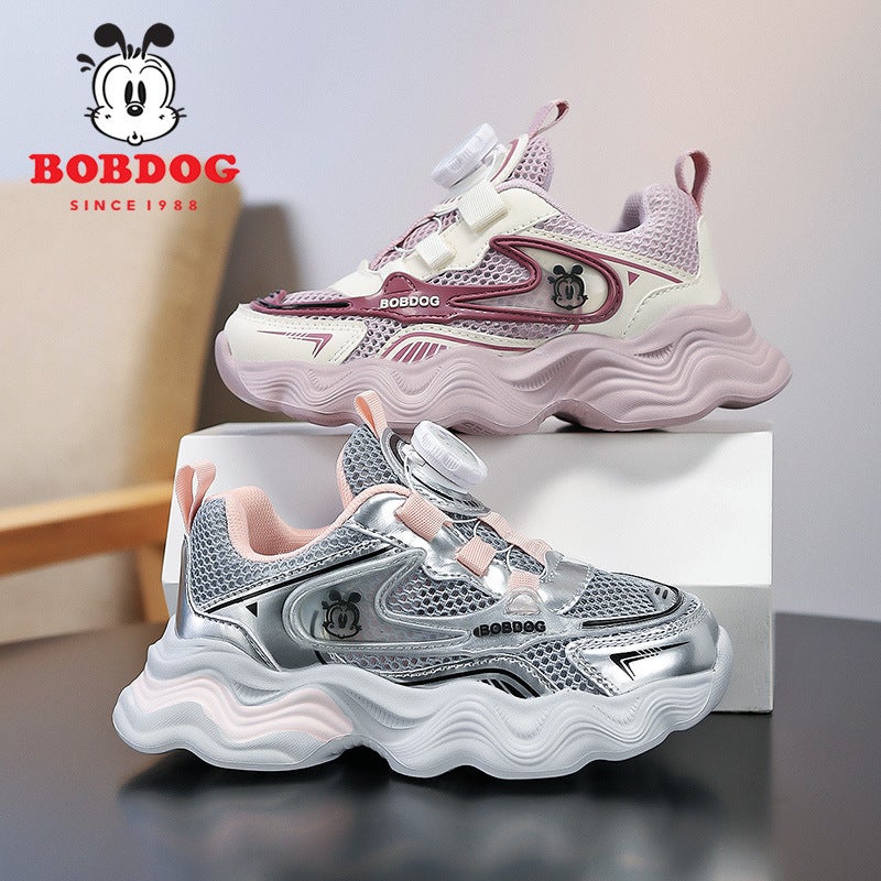 Babudou Children'S Shoes 2025 Breathable Single Mesh Double Mesh Rotating Button Girls' Sports Shoes Casual Dad Shoes - Image 2