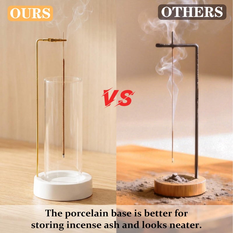 CEREMONY Incense Holder, Ceramic Incense Holder for Sticks with Glass Ash Catcher, Incense Burner for Meditation Yoga Spa Room Decor(Beige) - Image 5