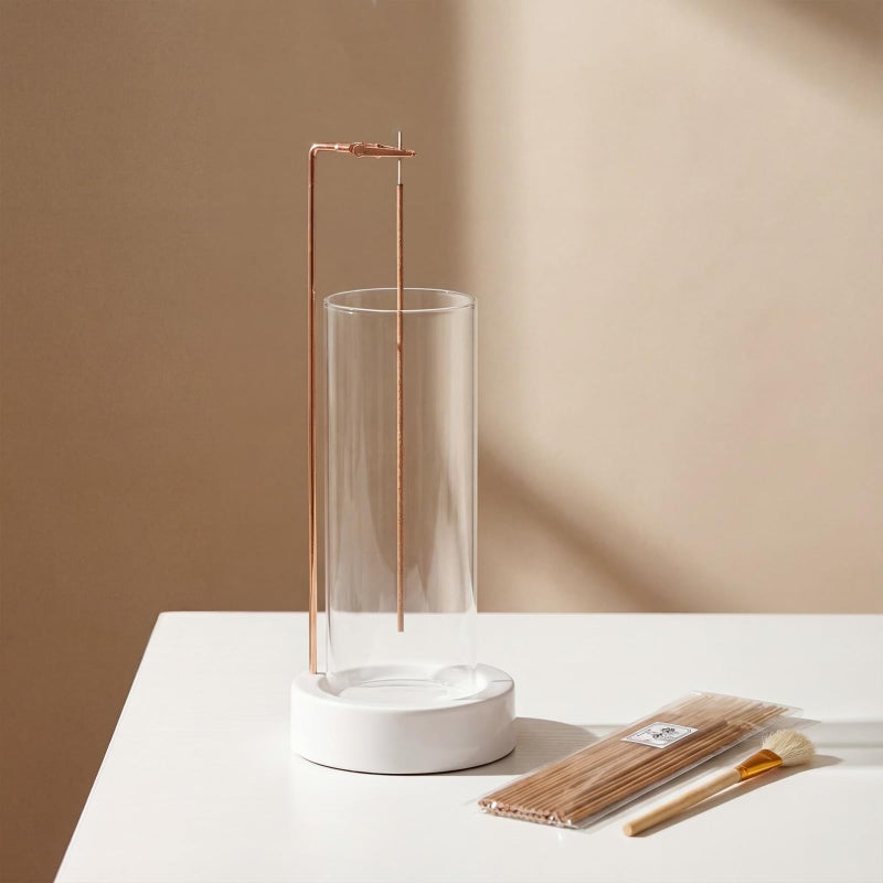 CEREMONY Incense Holder, Ceramic Incense Holder for Sticks with Glass Ash Catcher, Incense Burner for Meditation Yoga Spa Room Decor(Beige) - Image 4