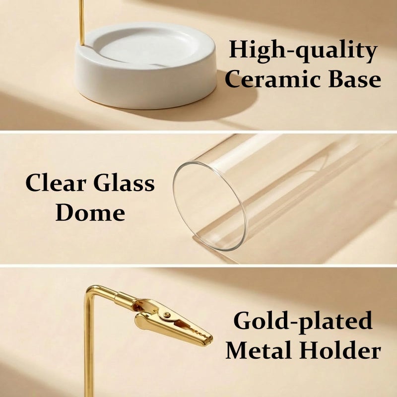 CEREMONY Incense Holder, Ceramic Incense Holder for Sticks with Glass Ash Catcher, Incense Burner for Meditation Yoga Spa Room Decor(Beige) - Image 3