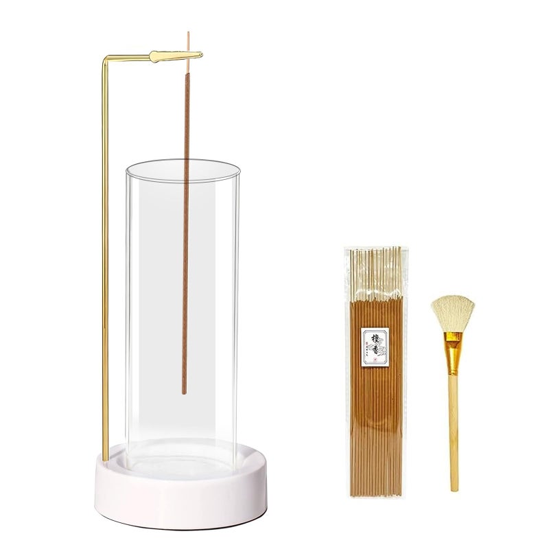 CEREMONY Incense Holder, Ceramic Incense Holder for Sticks with Glass Ash Catcher, Incense Burner for Meditation Yoga Spa Room Decor(Beige) - Image 1
