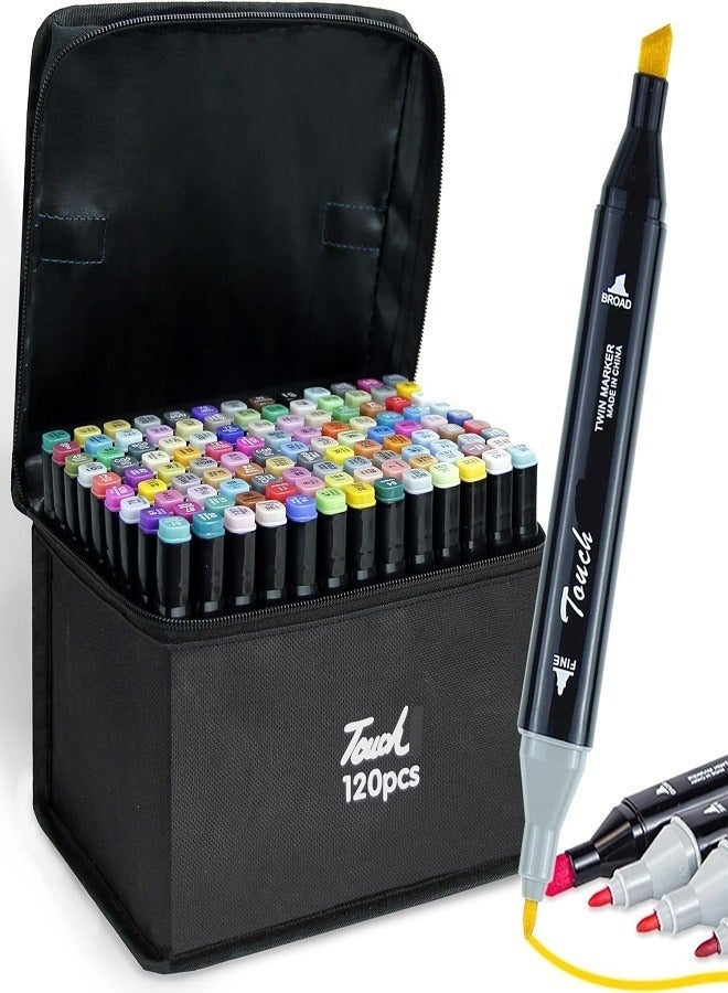 Touch 120 Colors Art Marker Pen Set, Dual Tip Marker Pen with Carrying Bag, Art Supplies for Students, Adults, Artists Drawing, Coloring, Sketching Design - Image 1