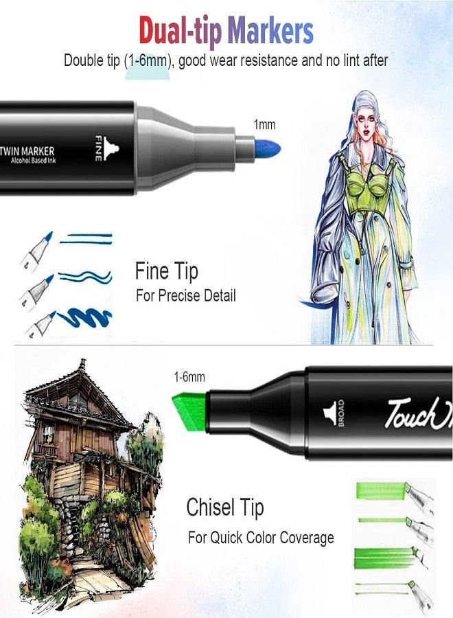 Touch 120 Colors Art Marker Pen Set, Dual Tip Marker Pen with Carrying Bag, Art Supplies for Students, Adults, Artists Drawing, Coloring, Sketching Design - Image 3