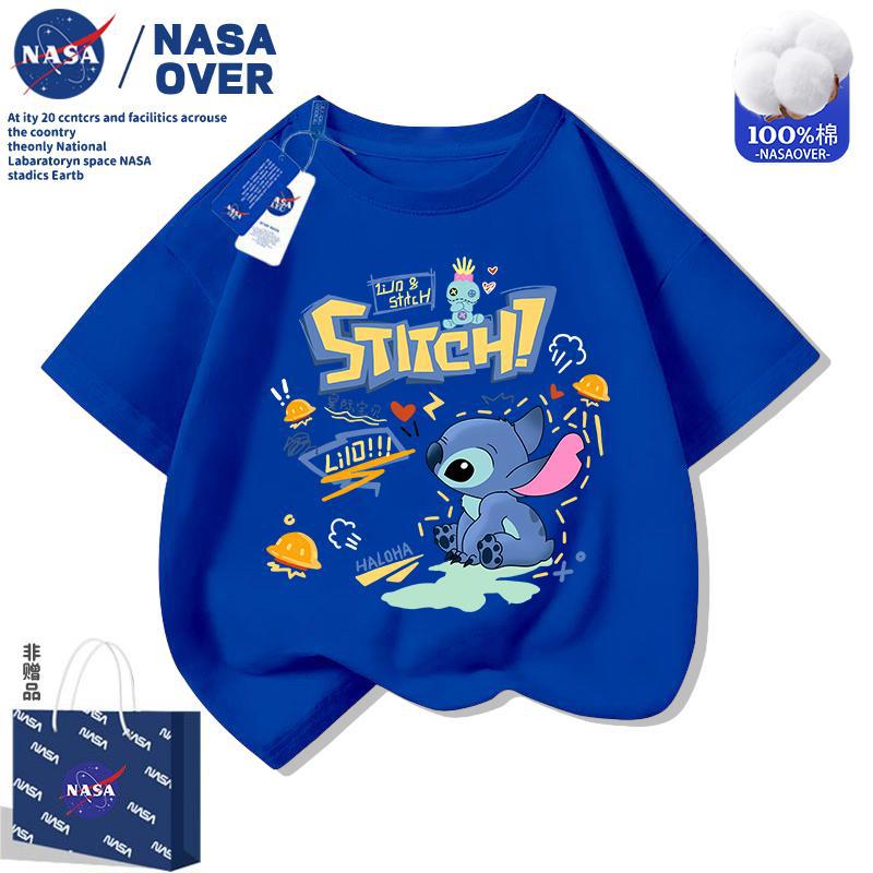 Nasa Stitch Kidsren'S Pure Cotton Short-Sleeved T-Shirt 2025 Cartoon Cute Round Neck Top For Boys And Girls - Image 5