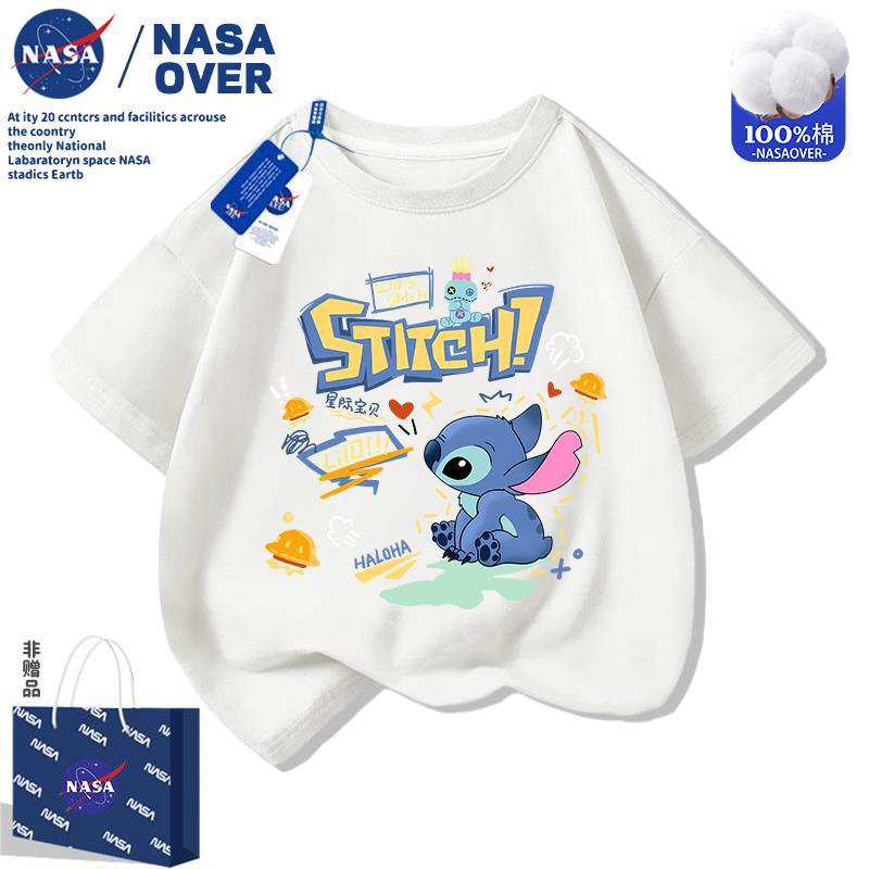 Nasa Stitch Kidsren'S Pure Cotton Short-Sleeved T-Shirt 2025 Cartoon Cute Round Neck Top For Boys And Girls - Image 1